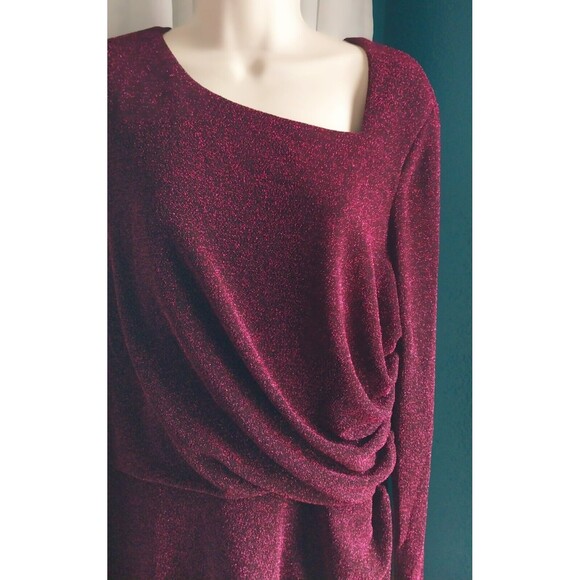 NWT Magenta Metallic Glitter Long Sleeve Sheath Dress Size 18 - Picture 4 of 10